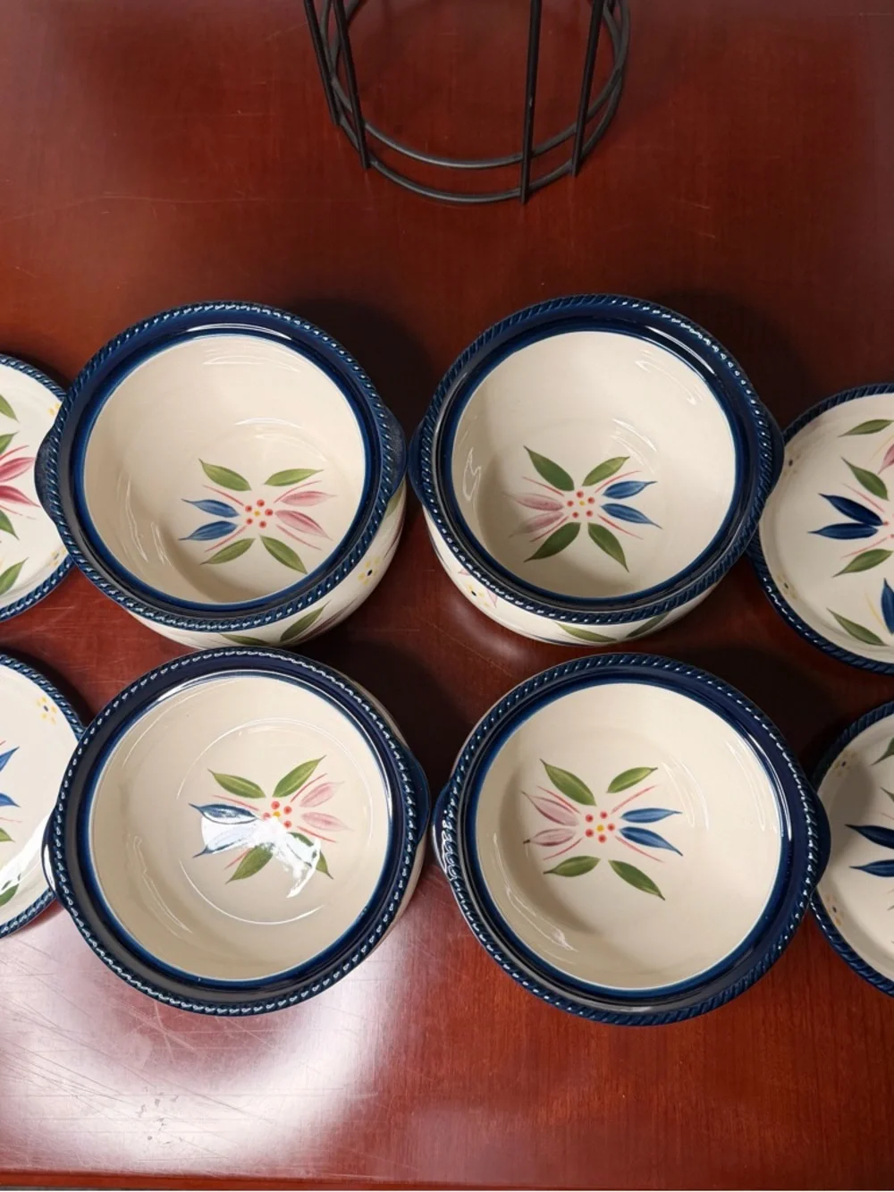Temp-tations Old World 9pc 24oz Floral Soup Bowls w/ Metal Rack Stacking